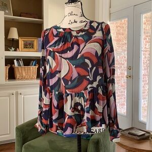 Maeve Art Deco bird print blouse